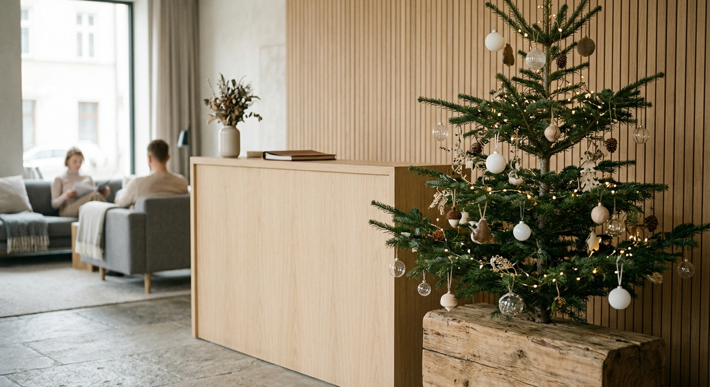A beautifully decorated Christmas tree stands in a cozy, festive room, adorned with ornaments and lights, ready for the holidays.