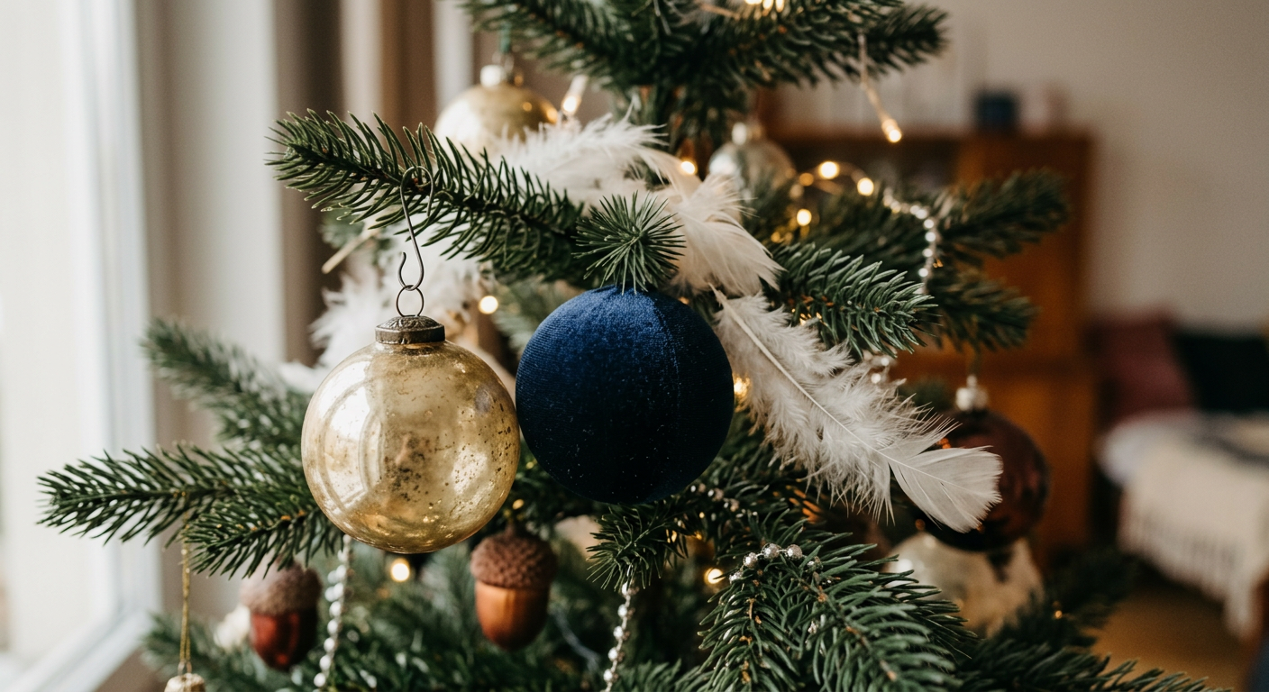 A beautifully decorated Christmas tree with golden ornaments, lights, and presents underneath, set in a luxurious interior.