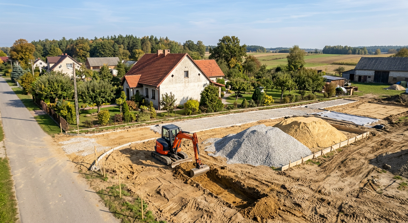A close-up shot shows a person's hands meticulously placing a paver stone into a prepared bed of sand, with other pavers already laid in the background.