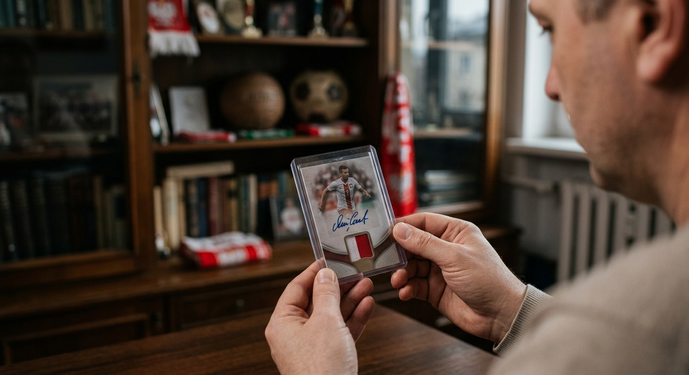 A close-up shot of several football trading cards, some in protective cases, with a blurred background suggesting a display or collection.