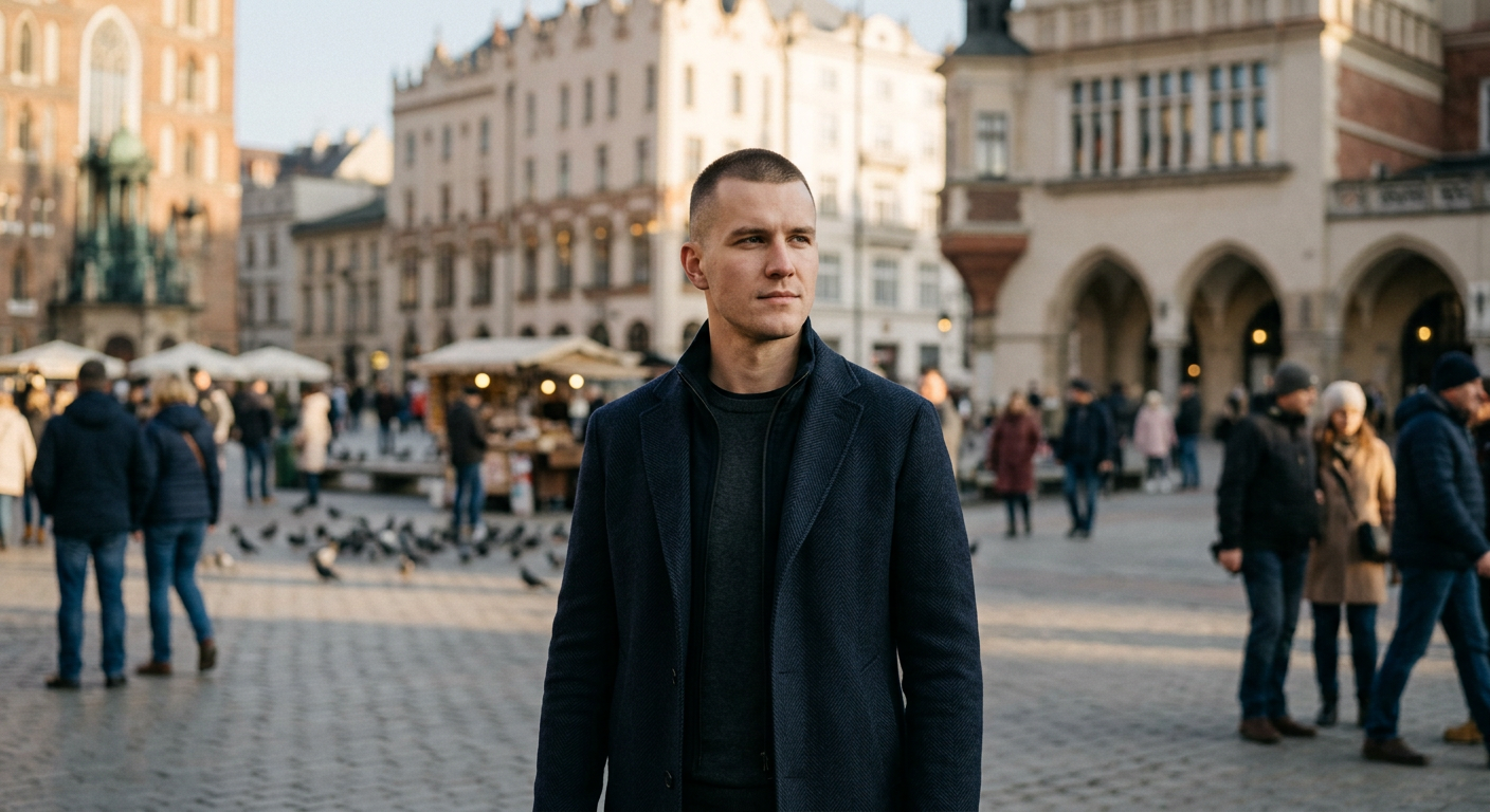 A man with a buzz cut is looking directly at the camera, showcasing the hairstyle.