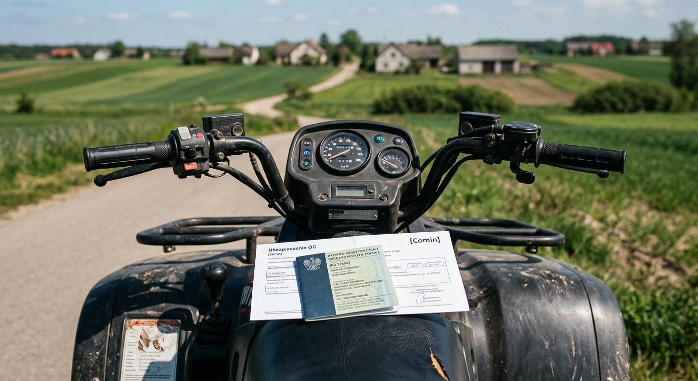A person in protective gear is riding an off-road quad bike through a muddy, forested trail.
