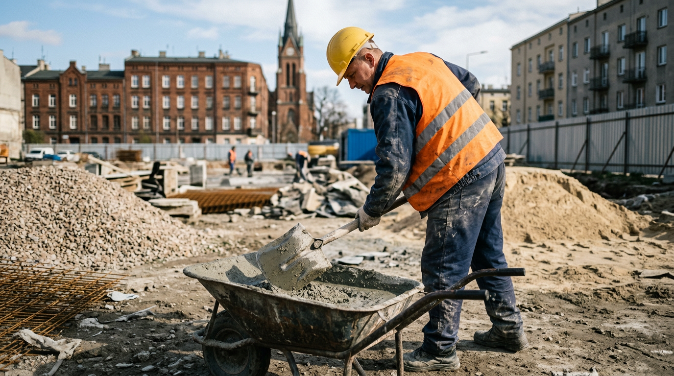 Zbliżenie na różne rodzaje kruszyw, w tym żwir i piasek, odpowiednie do produkcji betonu.