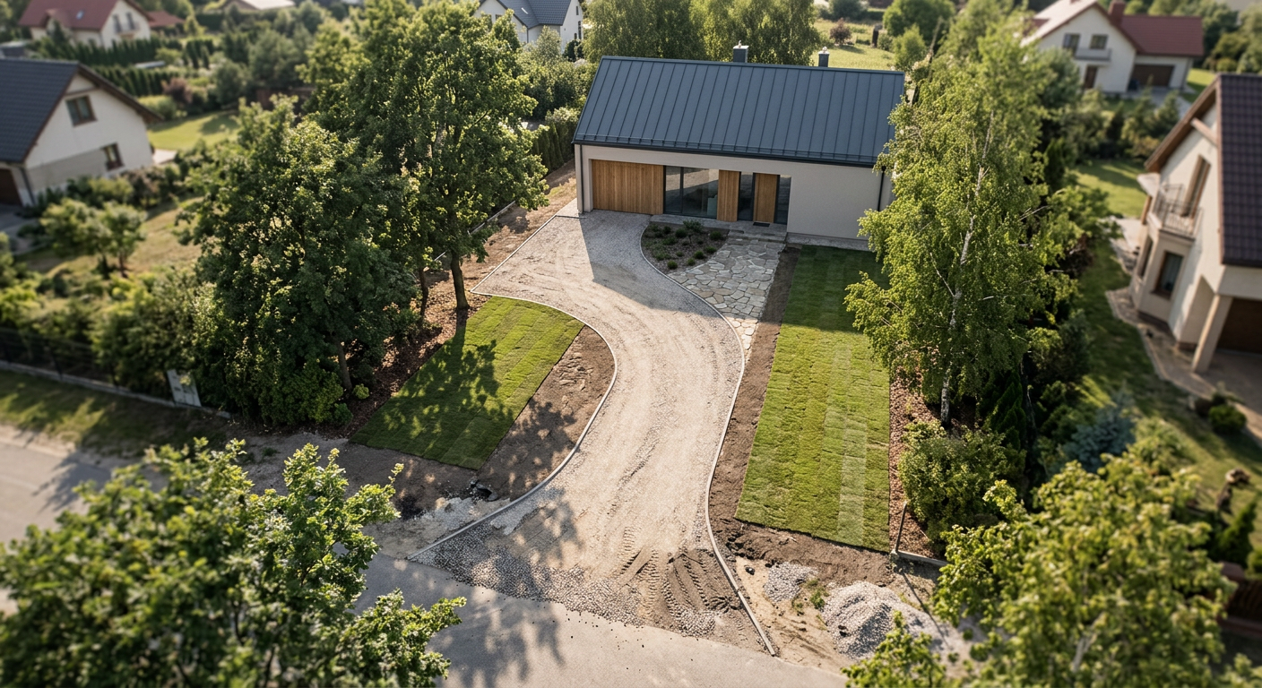 The image shows a close-up of various types of gravel and crushed stone, suitable for road construction.
