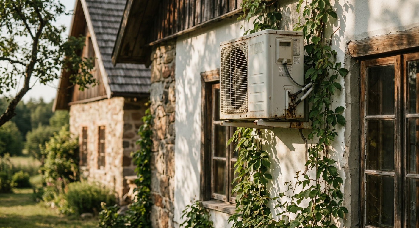 A modern, sleek air conditioning unit is mounted on a light-colored wall in a bright, minimalist room.