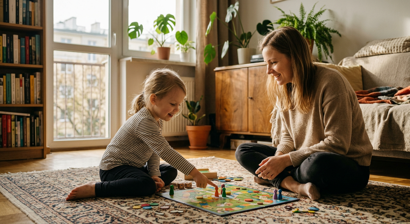 A group of diverse children are happily engaged in various playful learning activities in a bright, colorful classroom setting.