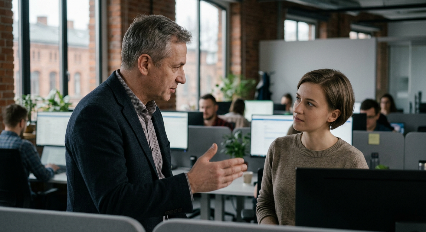 A diverse group of professionals is engaged in a collaborative discussion around a modern conference table, suggesting effective communication in a leadership context.