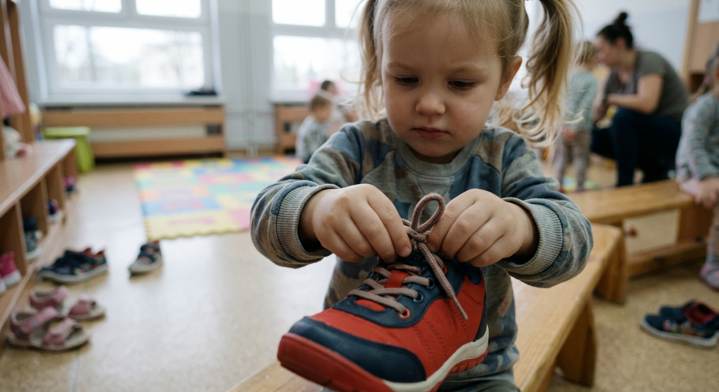 A group of diverse young children are happily engaged in an indoor activity, possibly painting or crafting, with a teacher observing them.
