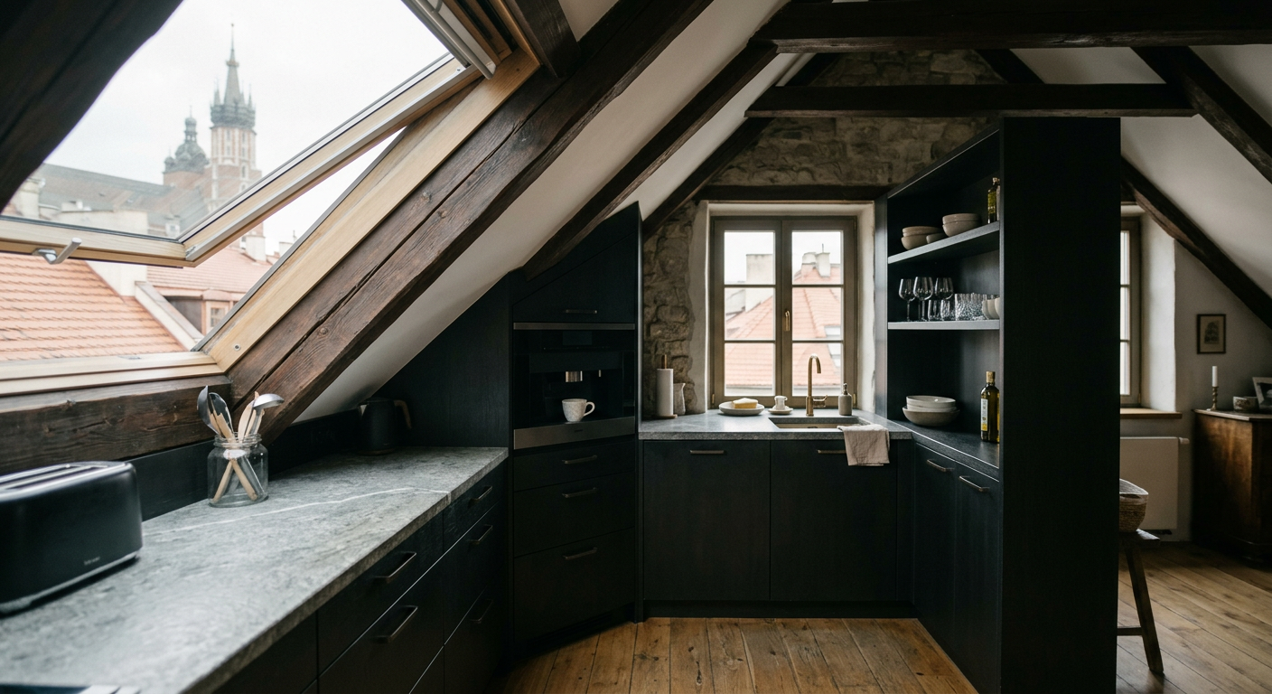 A modern kitchen with light wooden cabinets, a&nbsp;white countertop, and a&nbsp;built-in oven, showcasing a&nbsp;custom-fit design.