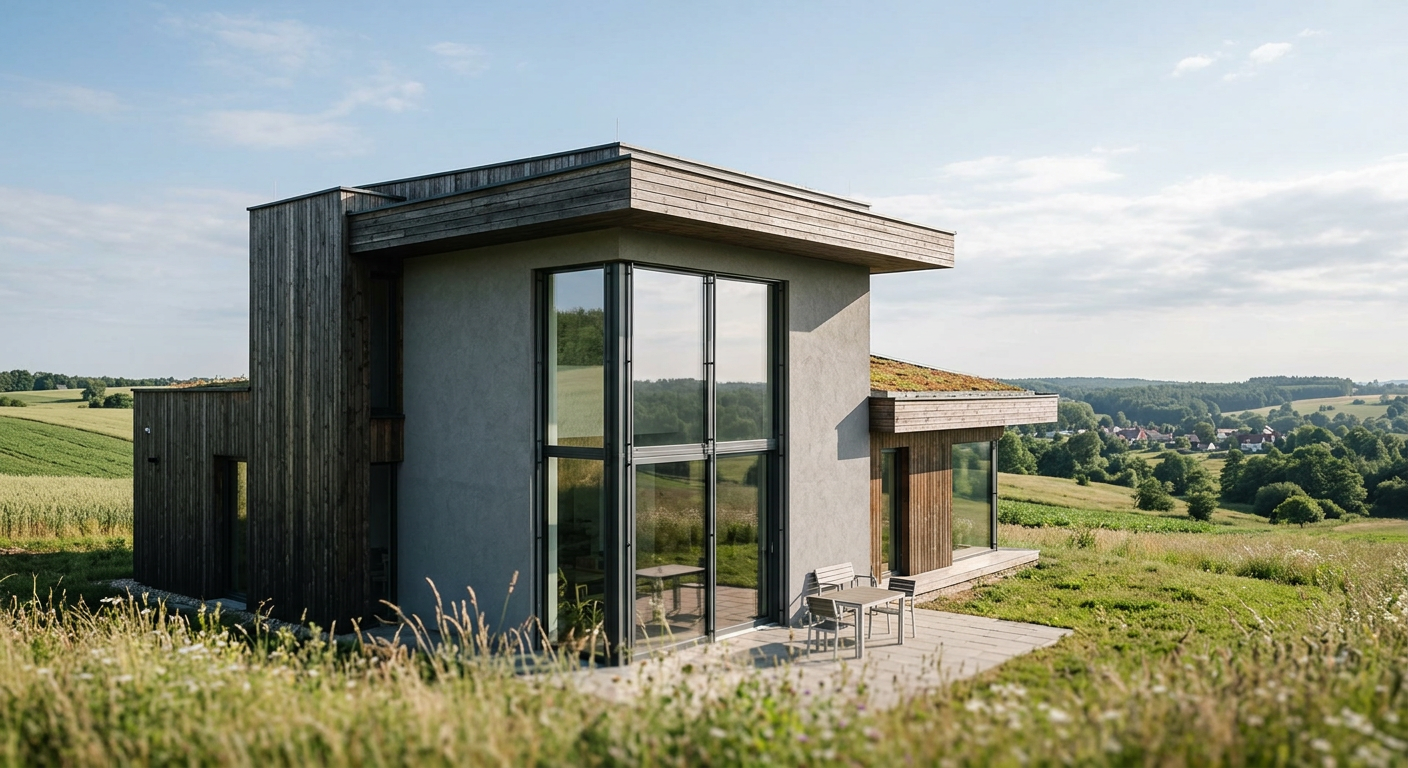 A modern, bright room with large windows showcasing a green outdoor view, suggesting custom window design.